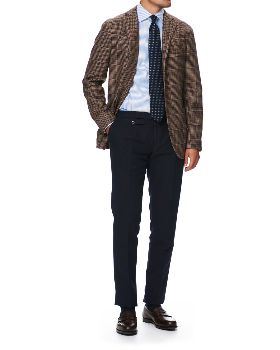 Herre | Skjorter | Kamakura Shirts | Slim Fit Striped Travel Shirt Blue/White