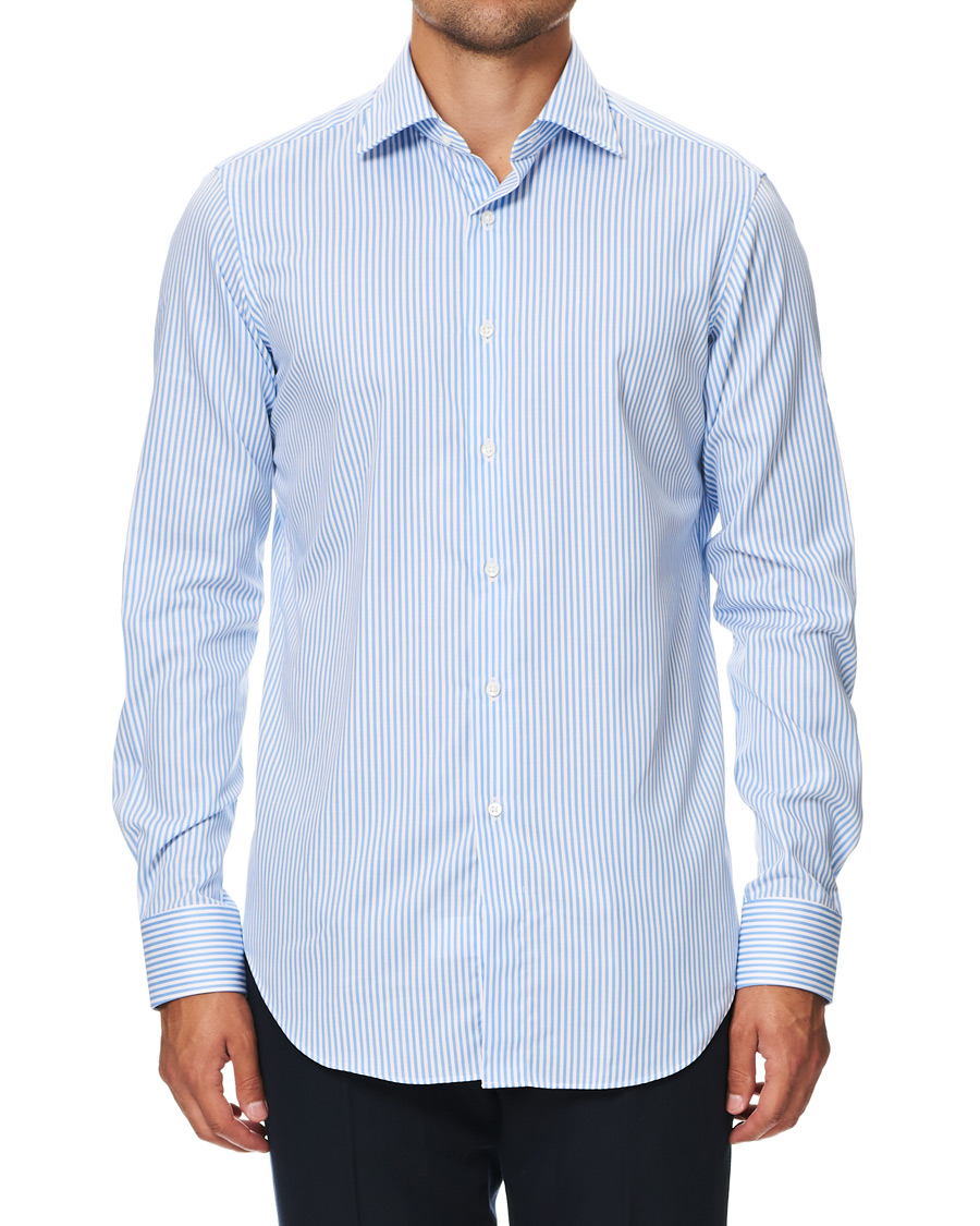 Herre | Skjorter | Kamakura Shirts | Slim Fit Striped Travel Shirt Blue/White