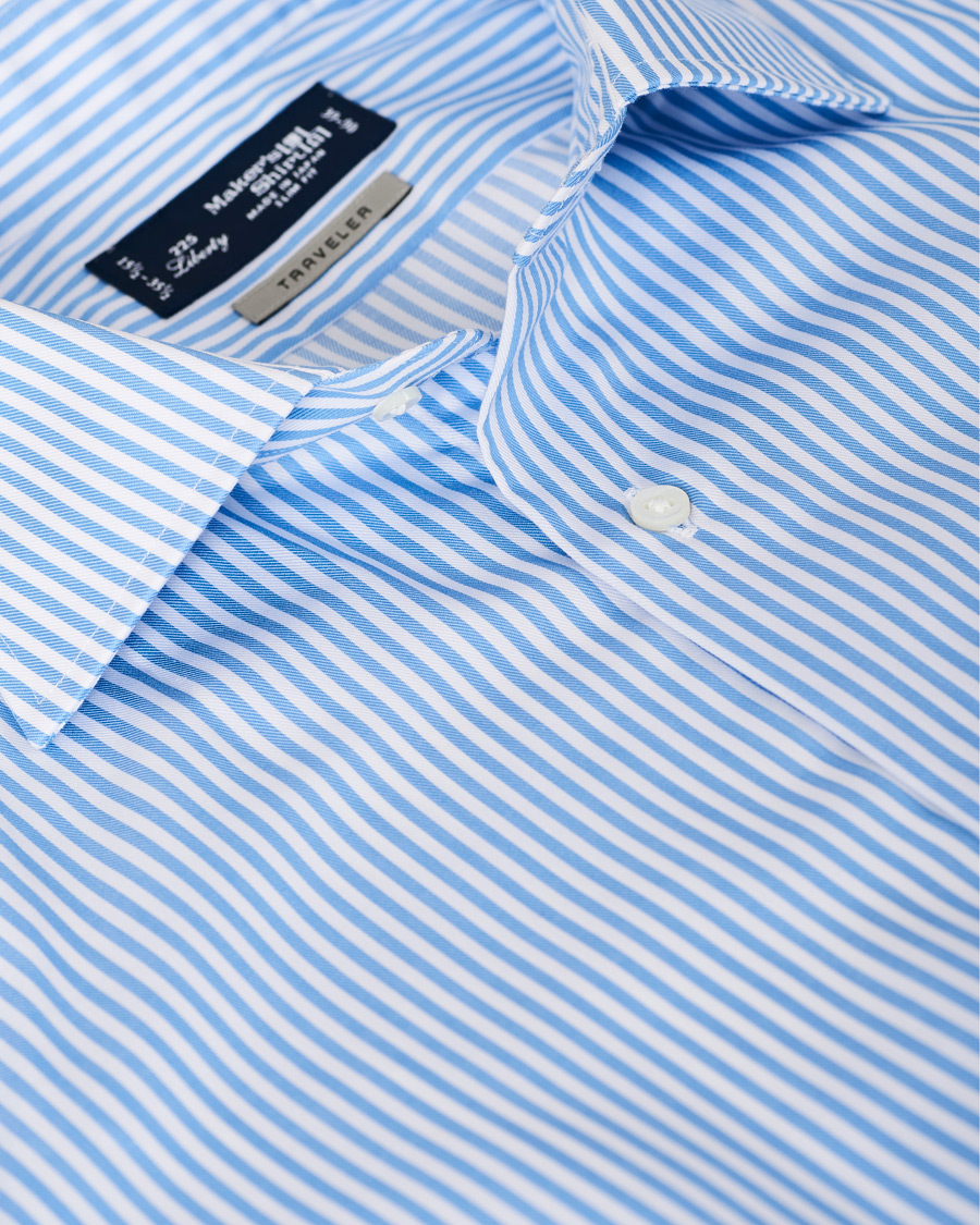 Herre | Skjorter | Kamakura Shirts | Slim Fit Striped Travel Shirt Blue/White