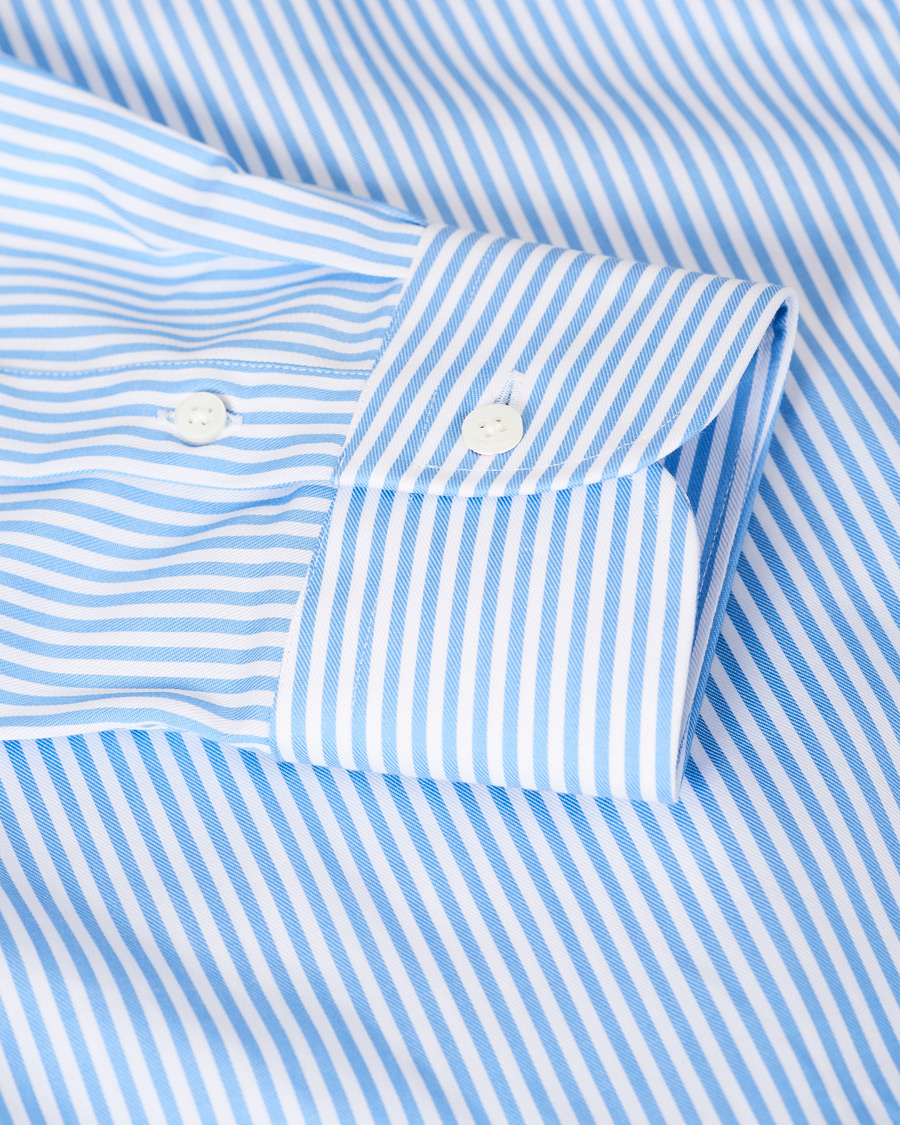 Herre | Skjorter | Kamakura Shirts | Slim Fit Striped Travel Shirt Blue/White