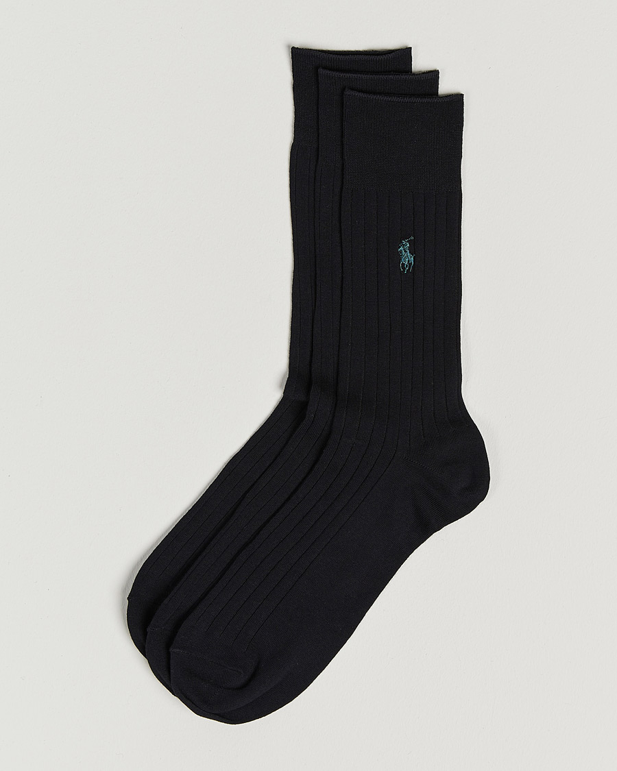 Herre | Almindelige sokker | Polo Ralph Lauren | 3-Pack Egyptian Cotton Ribbed Socks Black