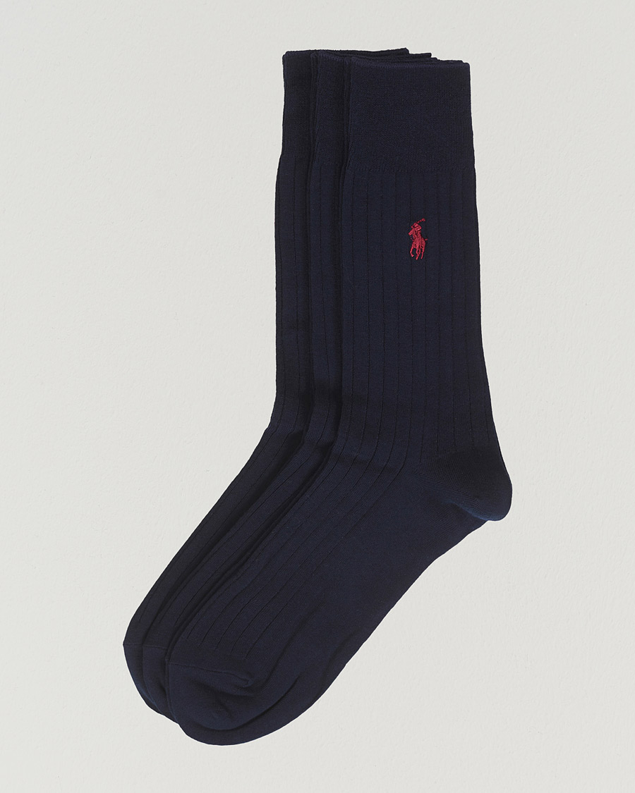 Herre | Strømper | Polo Ralph Lauren | 3-Pack Egyptian Cotton Ribbed Socks Navy