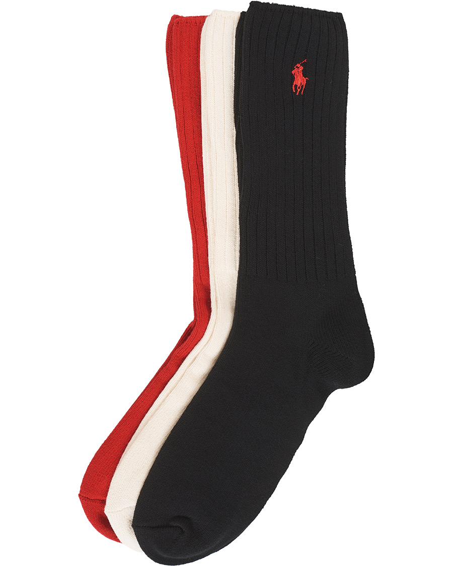 Herre | Undertøj | Polo Ralph Lauren | 3-Pack Gift Box Ribbed Socks Red/Cream/Black