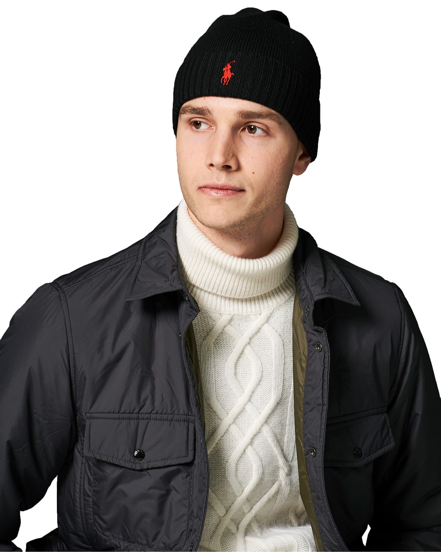 Herre | Polo Ralph Lauren Merino Wool Beanie Polo Black | Polo Ralph Lauren | Merino Wool Beanie Polo Black