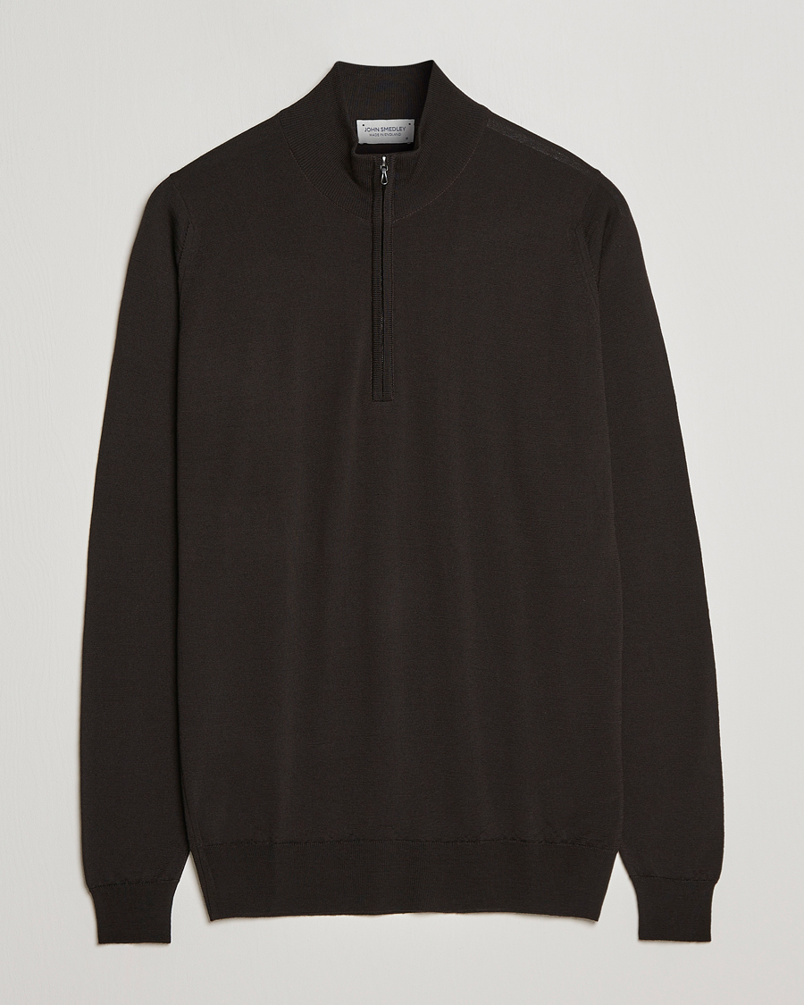 Herre | Trøjer | John Smedley | Barrow Extra Fine Merino Half Zip Dark Cocoa