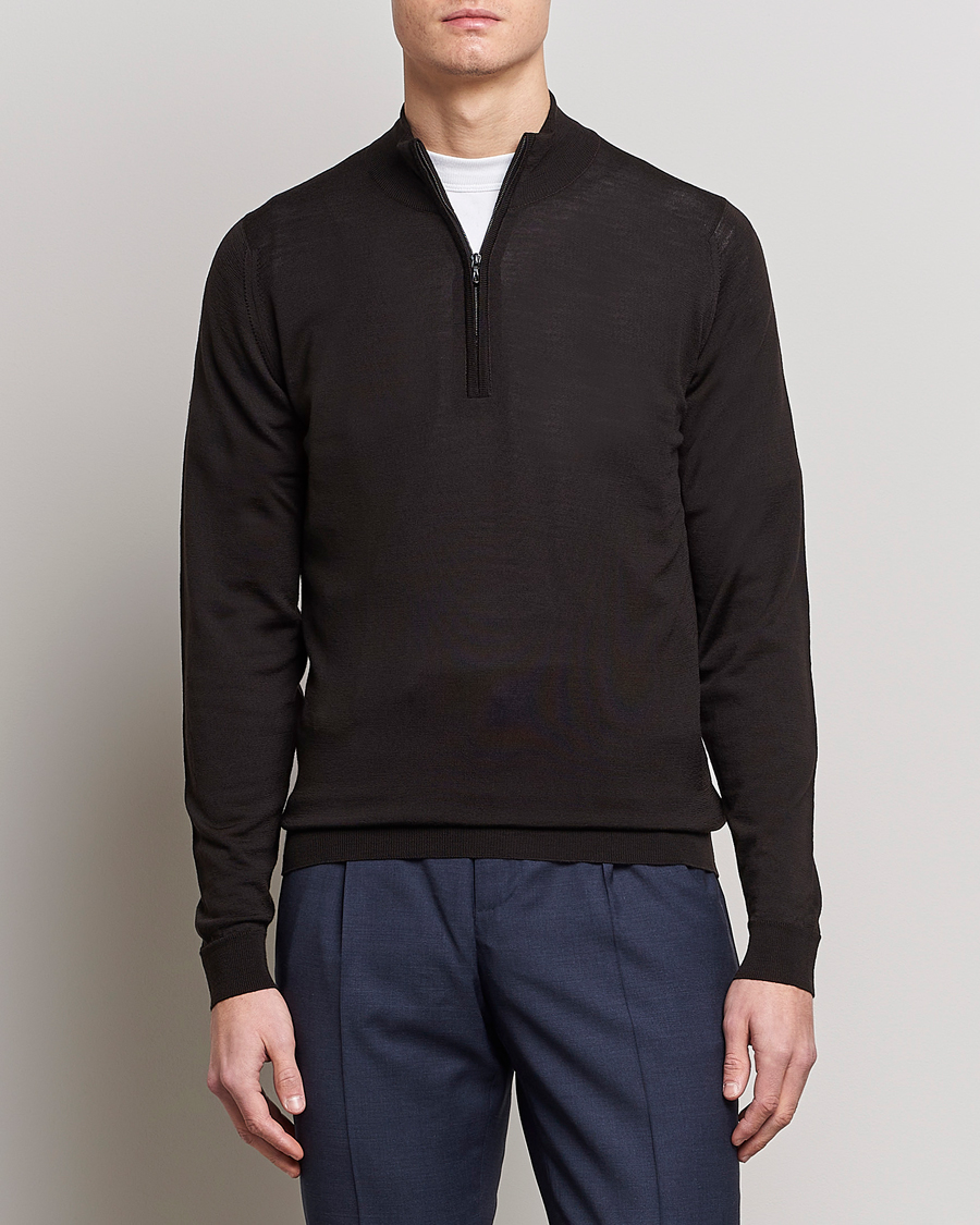 Herre | Trøjer | John Smedley | Barrow Extra Fine Merino Half Zip Dark Cocoa