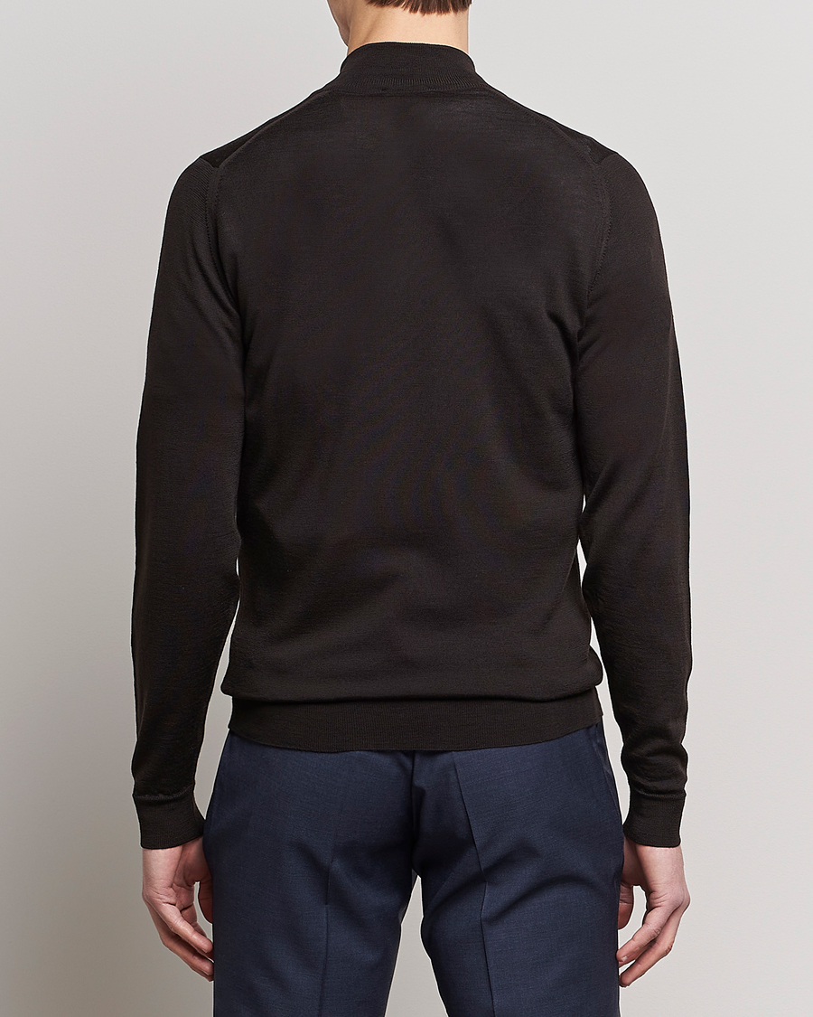 Herre | Trøjer | John Smedley | Barrow Extra Fine Merino Half Zip Dark Cocoa
