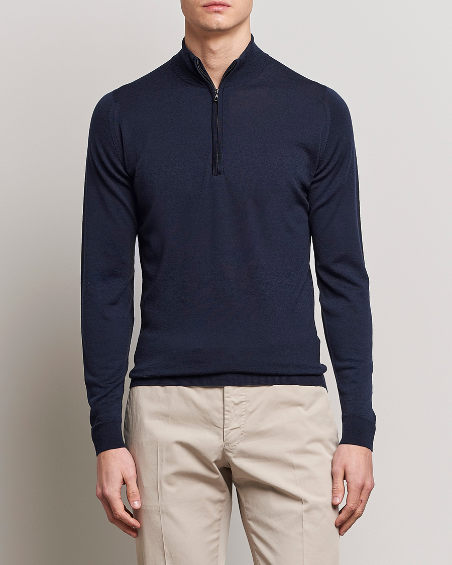 Herre | Trøjer | John Smedley | Barrow Extra Fine Merino Half Zip Midnight