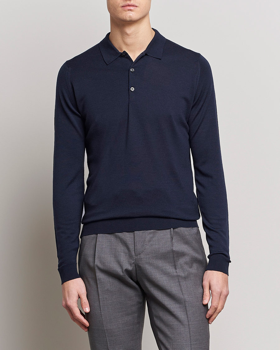 Herre | Nyheder | John Smedley | Belper Extra Fine Merino Polo Pullover Midnight