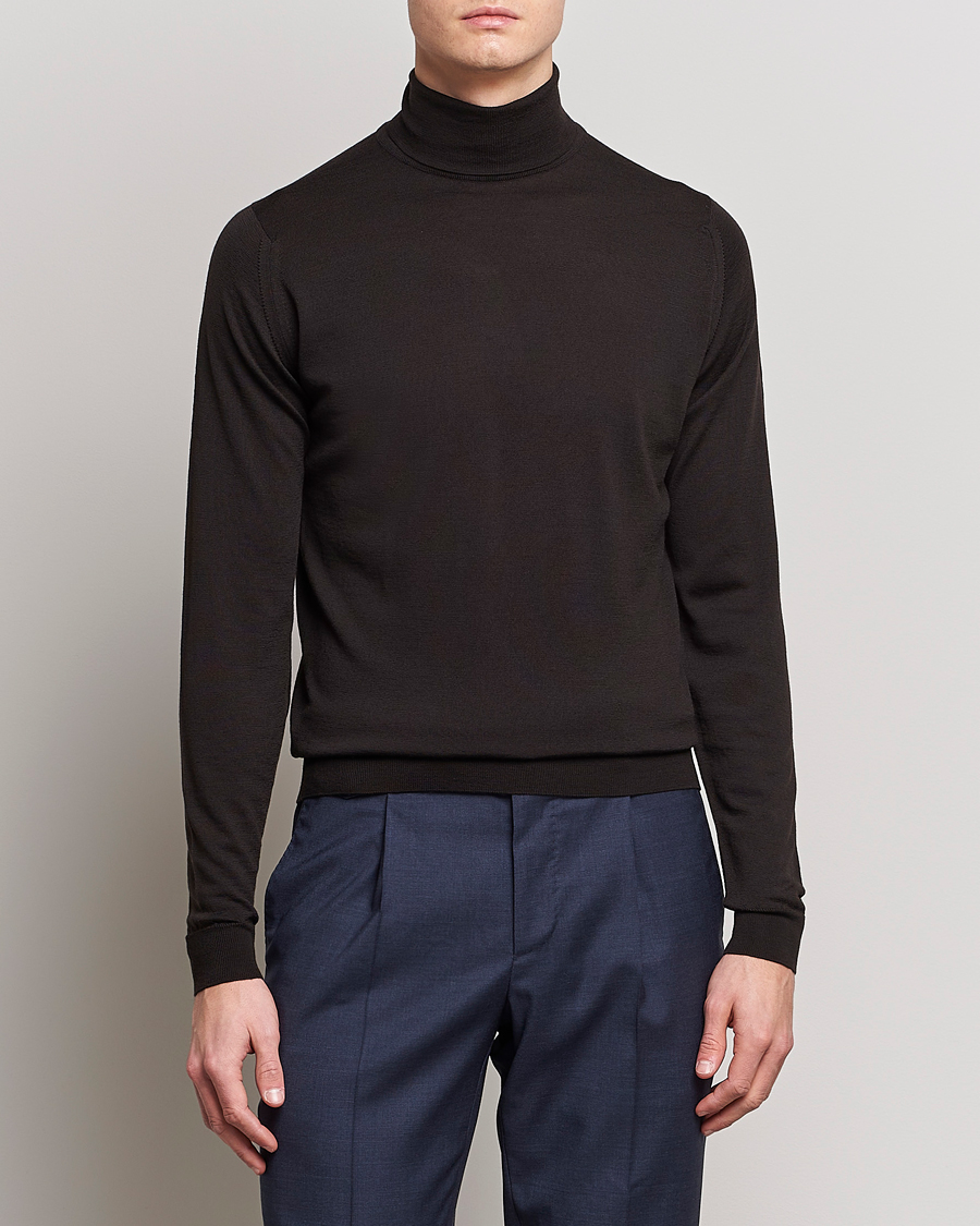 Herre | Tøj | John Smedley | Cherwell Extra Fine Merino Rollneck Dark Cocoa