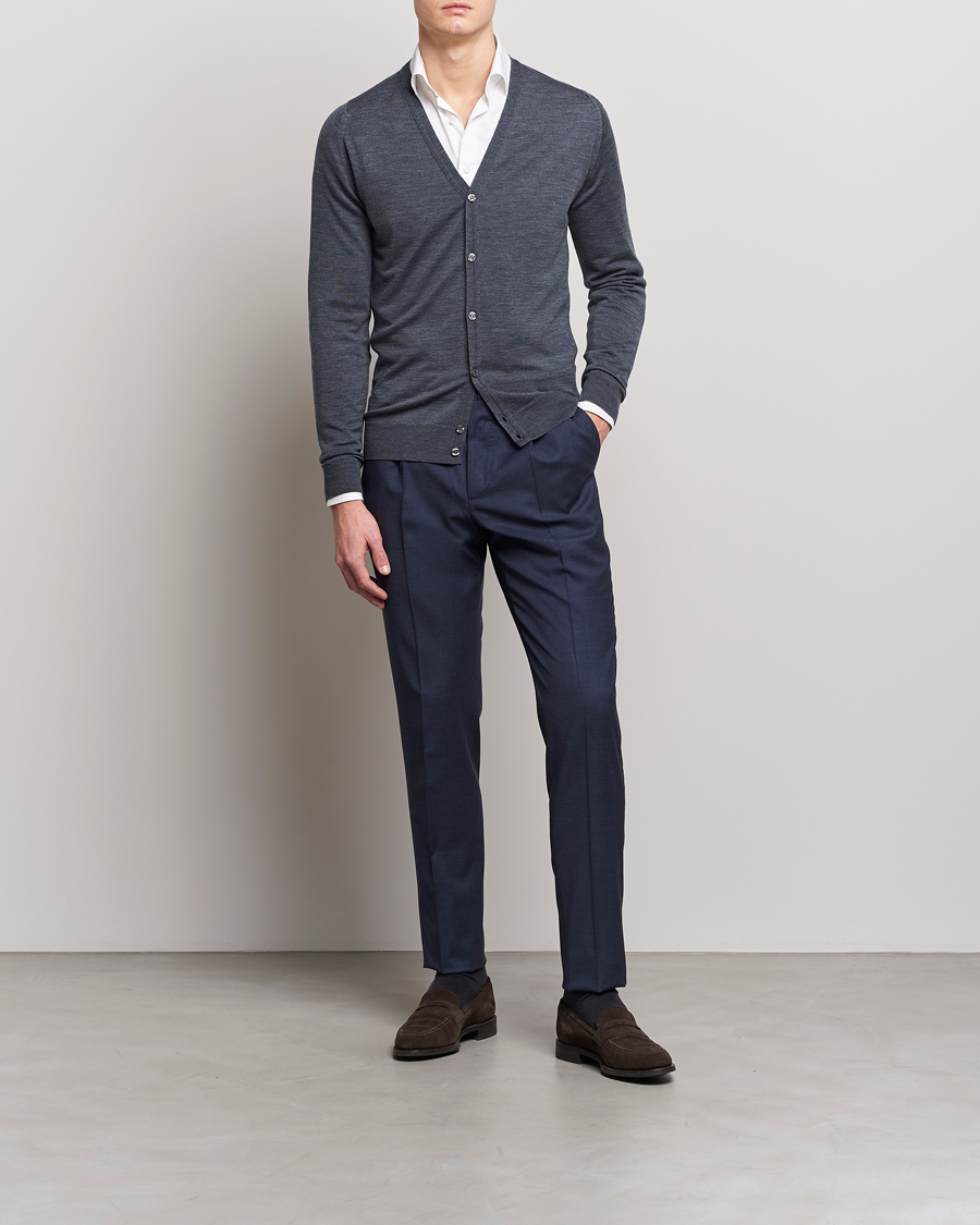 Herre | Trøjer | John Smedley | Petworth Extra Fine Merino Cardigan Charcoal