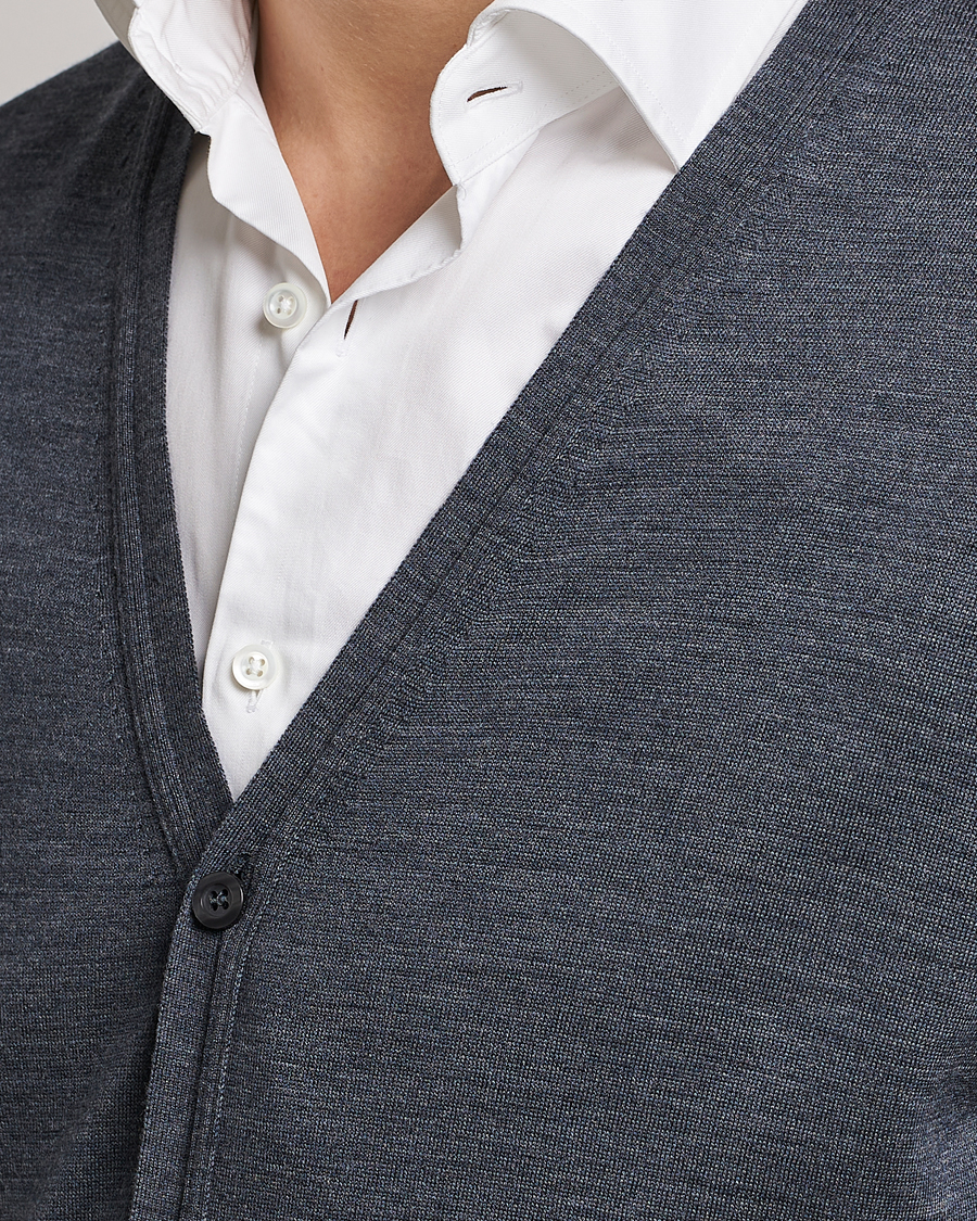 Herre | Trøjer | John Smedley | Petworth Extra Fine Merino Cardigan Charcoal