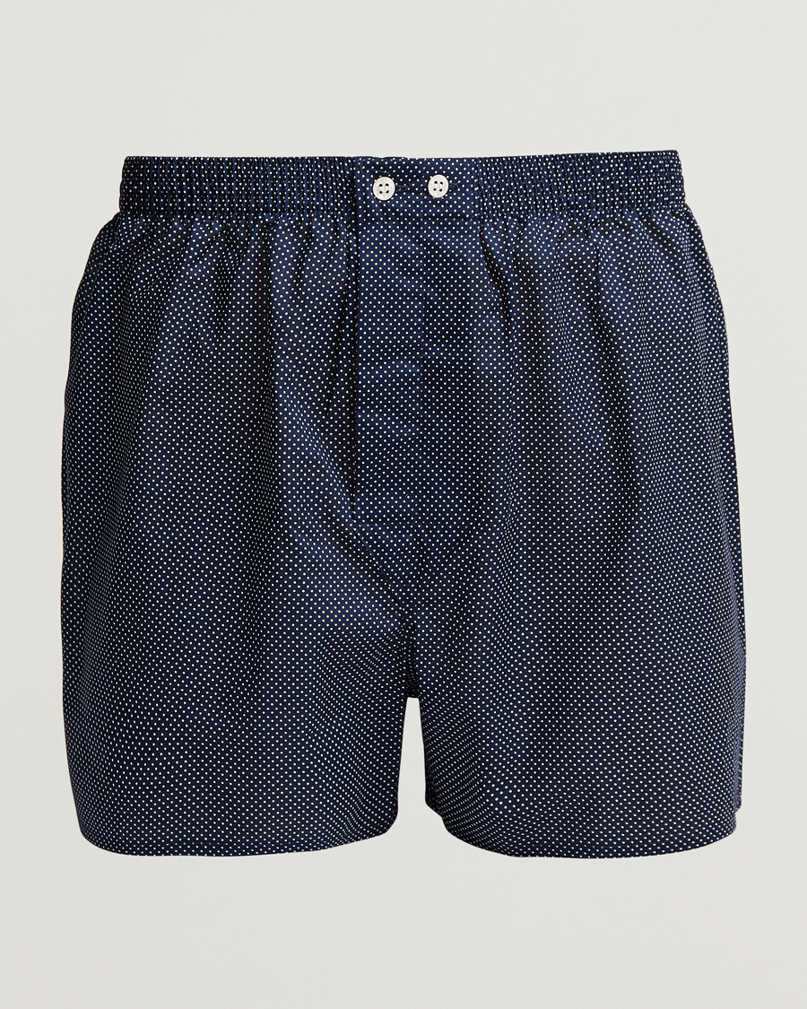 Herre | Undertøj | Derek Rose | Classic Fit Cotton Boxer Shorts Navy Polka Dot