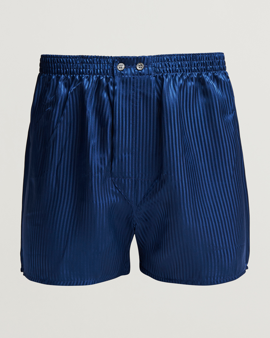 Herre | Undertøj | Derek Rose | Classic Fit Silk Boxer Shorts Navy