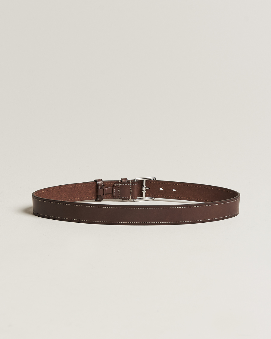 Herre | Mørkt tøj | Anderson's | Bridle Stiched 3,5 cm Leather Belt Brown