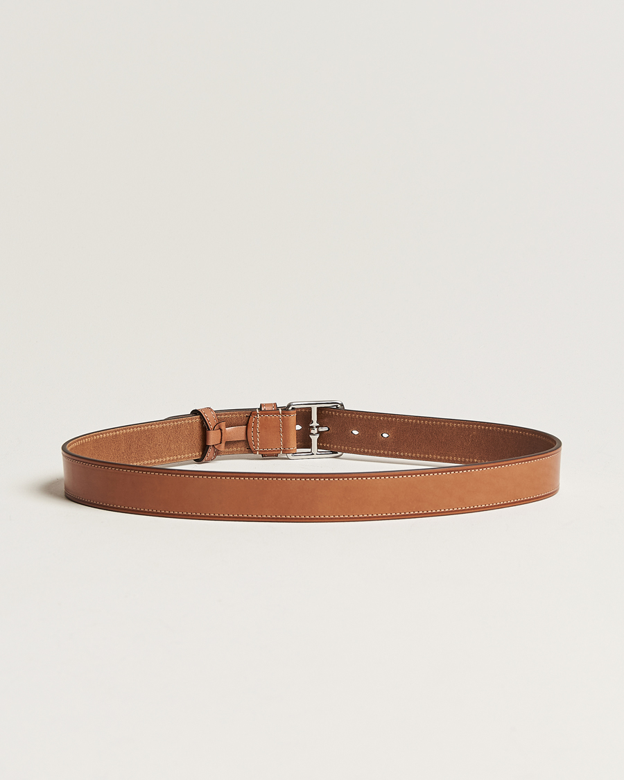 Herre | Italian Department | Anderson's | Bridle Stiched 3,5 cm Leather Belt Tan