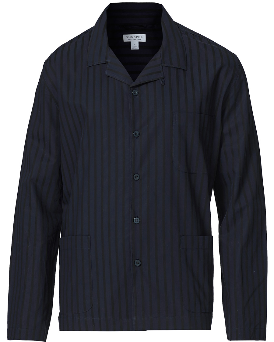Herre | Pyjamas & Morgenkåber | Sunspel | Pyama Shirt Navy Dobby Stripe