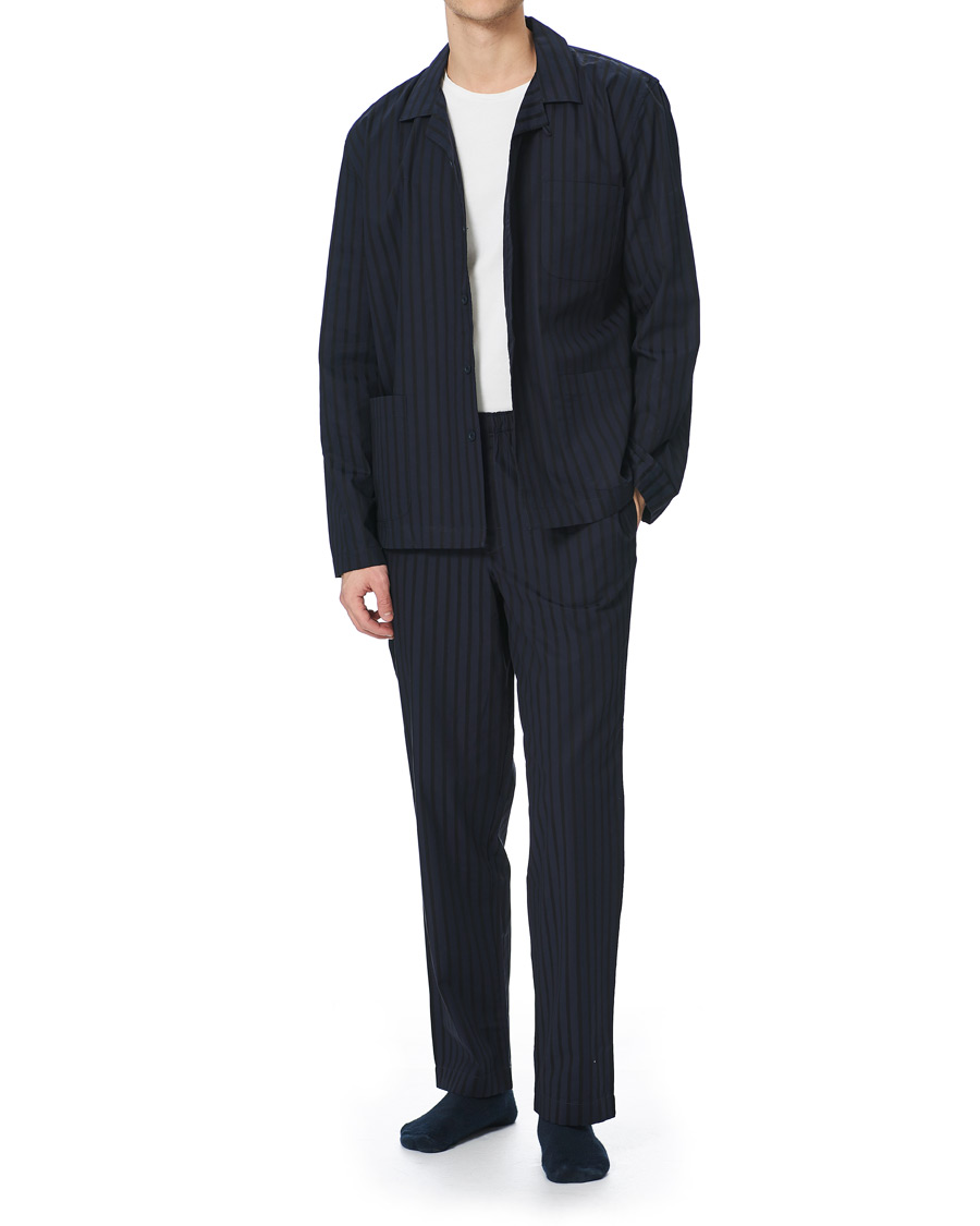 Herre | Pyjamas & Morgenkåber | Sunspel | Pyama Shirt Navy Dobby Stripe