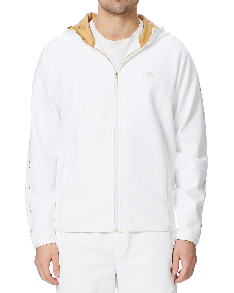 Herre | Trøjer | BOSS GREEN | BOSS Athleisure Saggy Taped Full Zip Hoodie White