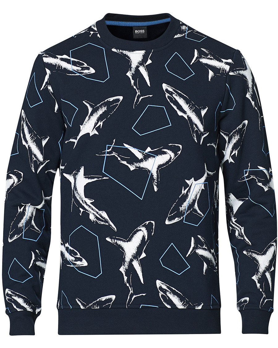 Herre | Trøjer | BOSS ORANGE | BOSS Casual WeBite Printed Shark Sweatshirt Dark Blue