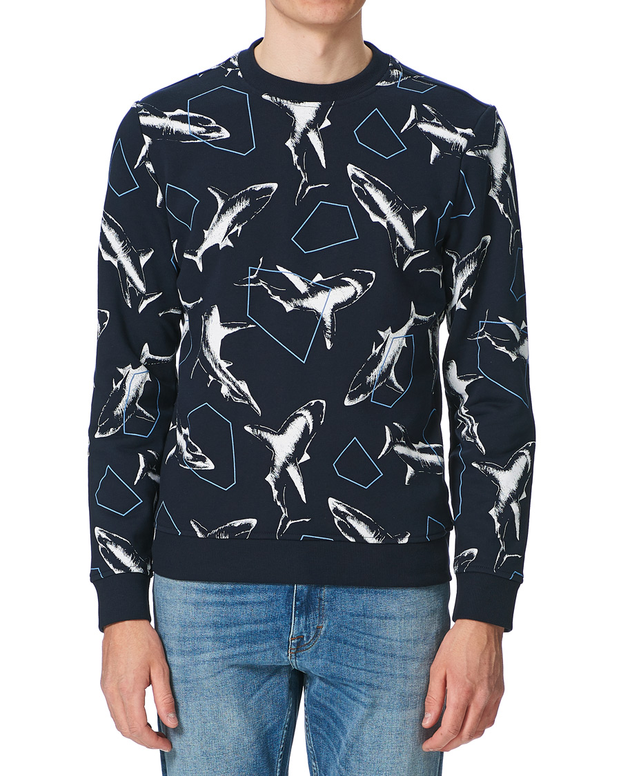 Herre | Trøjer | BOSS ORANGE | BOSS Casual WeBite Printed Shark Sweatshirt Dark Blue