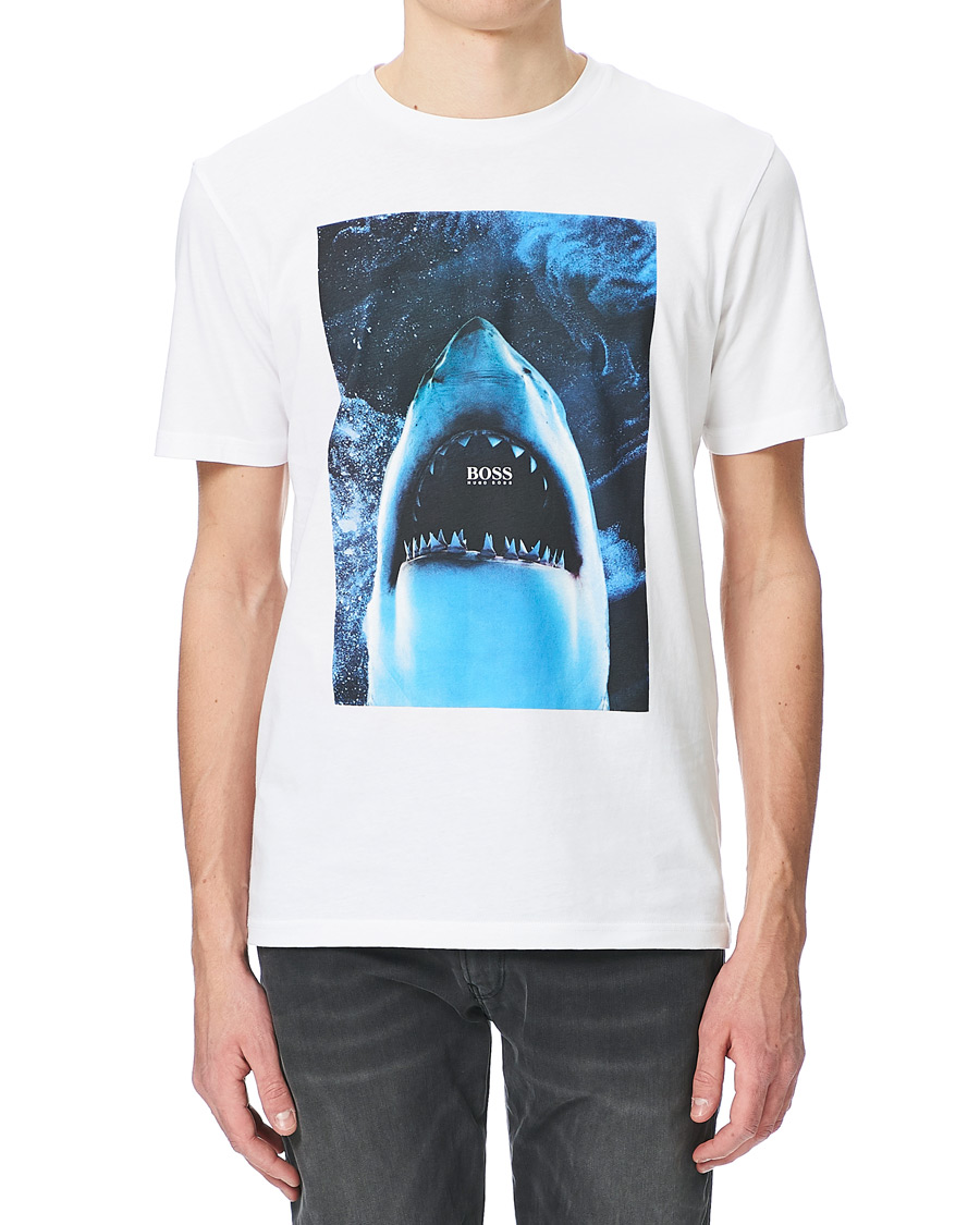 Herre | T-Shirts | BOSS ORANGE | BOSS Casual Noah Printed Shark Crew Neck Tee White