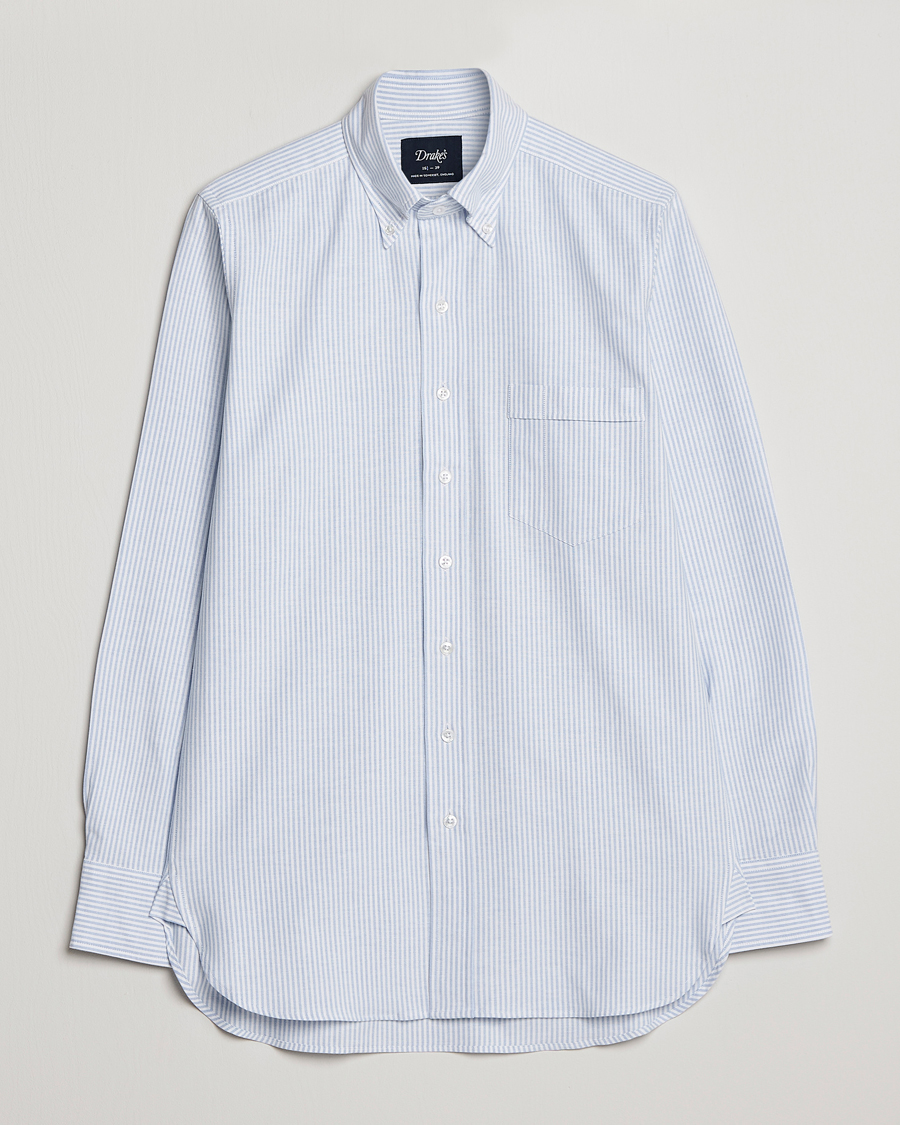 Herre | Skjorter | Drake's | Striped Button Down Oxford Shirt Blue