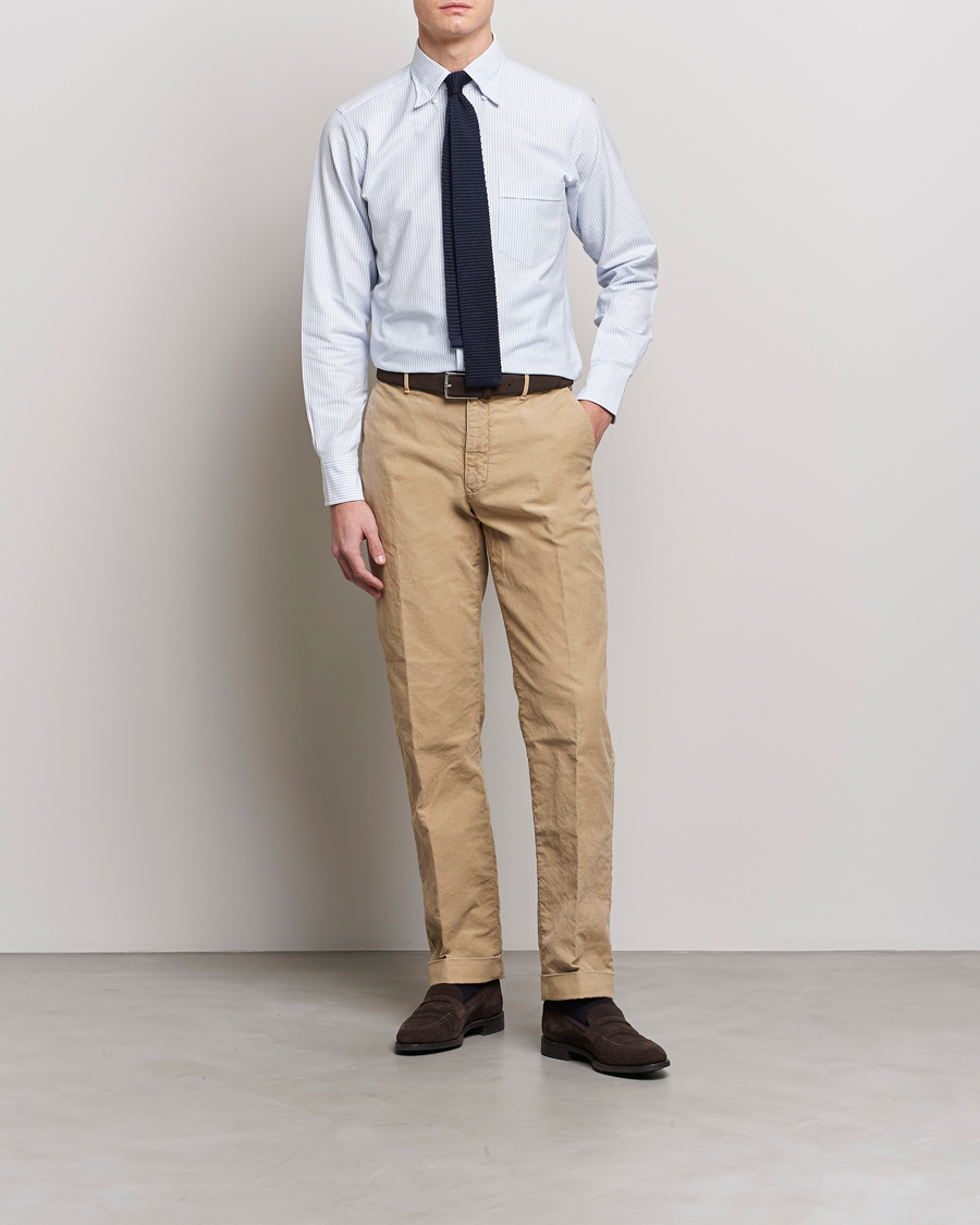 Herre | Skjorter | Drake's | Striped Button Down Oxford Shirt Blue