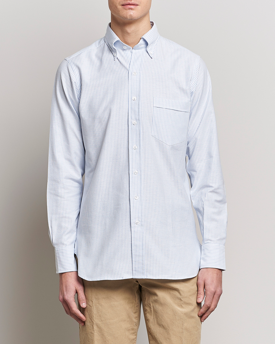 Herre | Skjorter | Drake's | Striped Button Down Oxford Shirt Blue