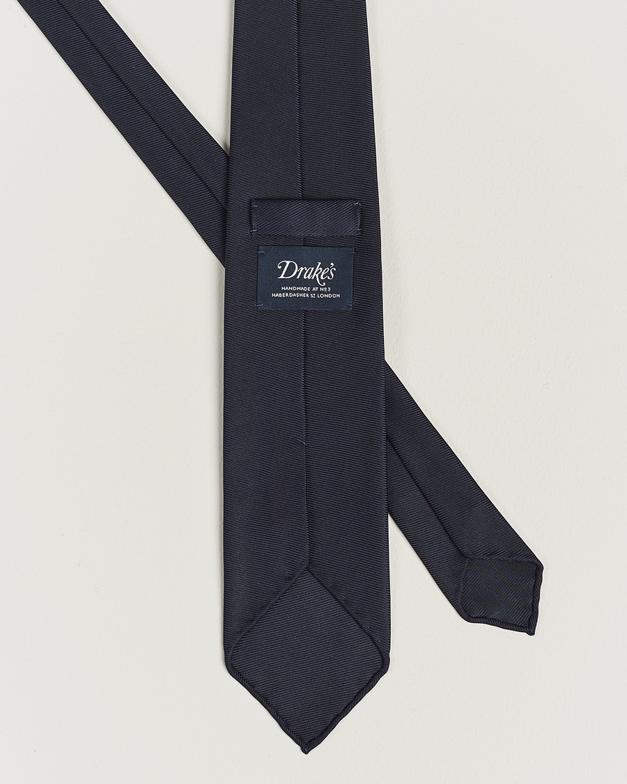 Herre | Slips | Drake's | Handrolled Woven Silk 8 cm Tie Navy