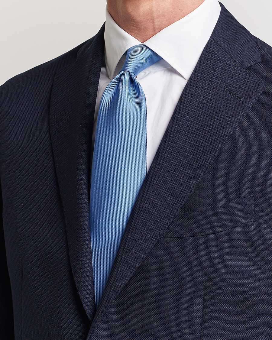 Herre | Festive | Drake's | Handrolled Woven Silk 8 cm Tie Blue