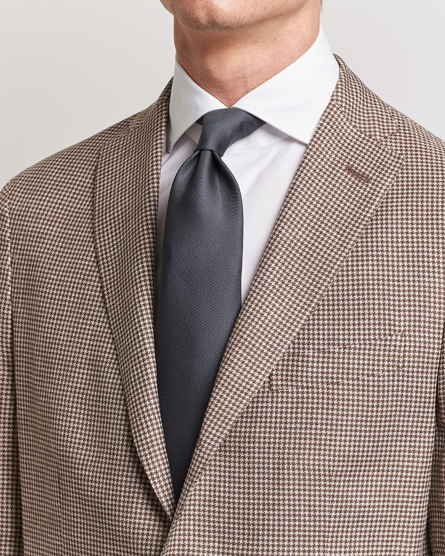 Herre | Afdelinger | Drake's | Handrolled Woven Silk 8 cm Tie Grey