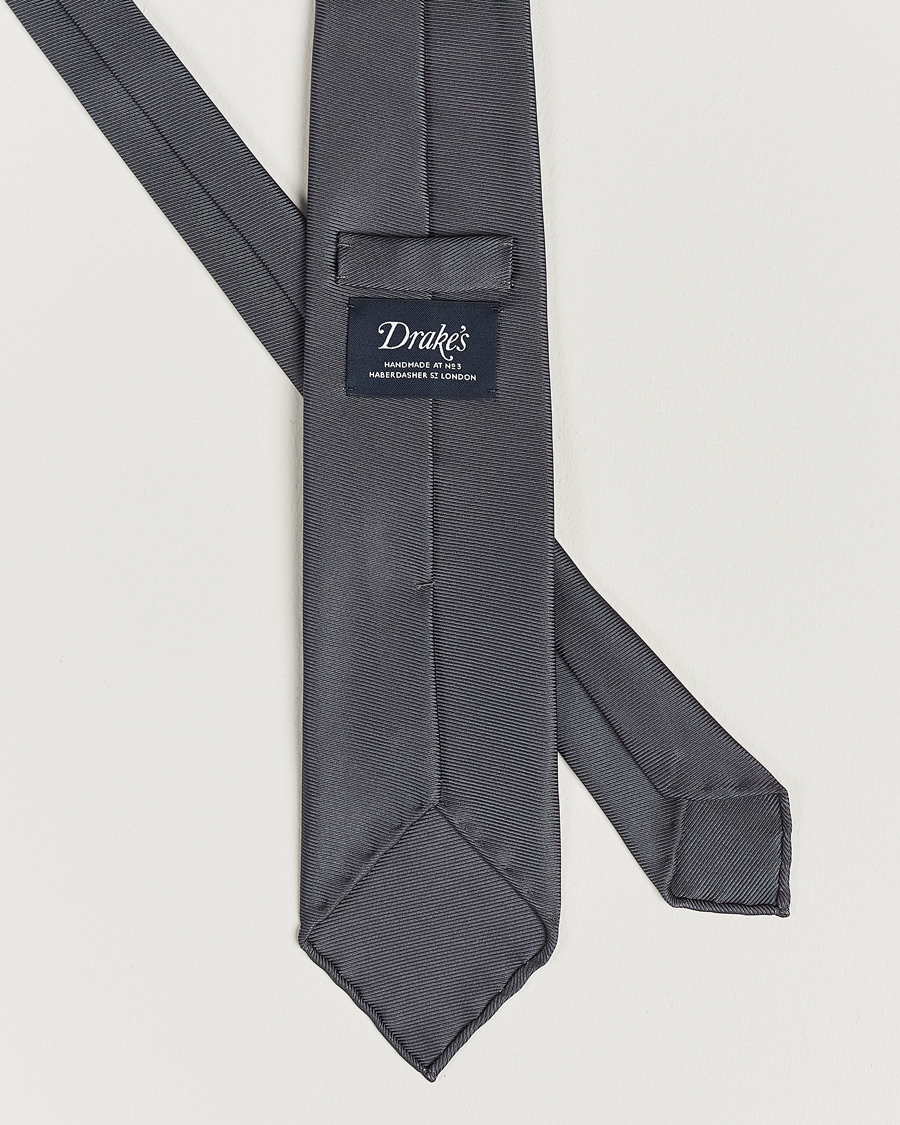Herre | Slips | Drake's | Handrolled Woven Silk 8 cm Tie Grey