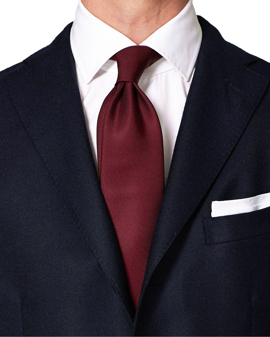 Herre | Drake's | Drake's | Handrolled Woven Silk 8 cm Tie Burgundy