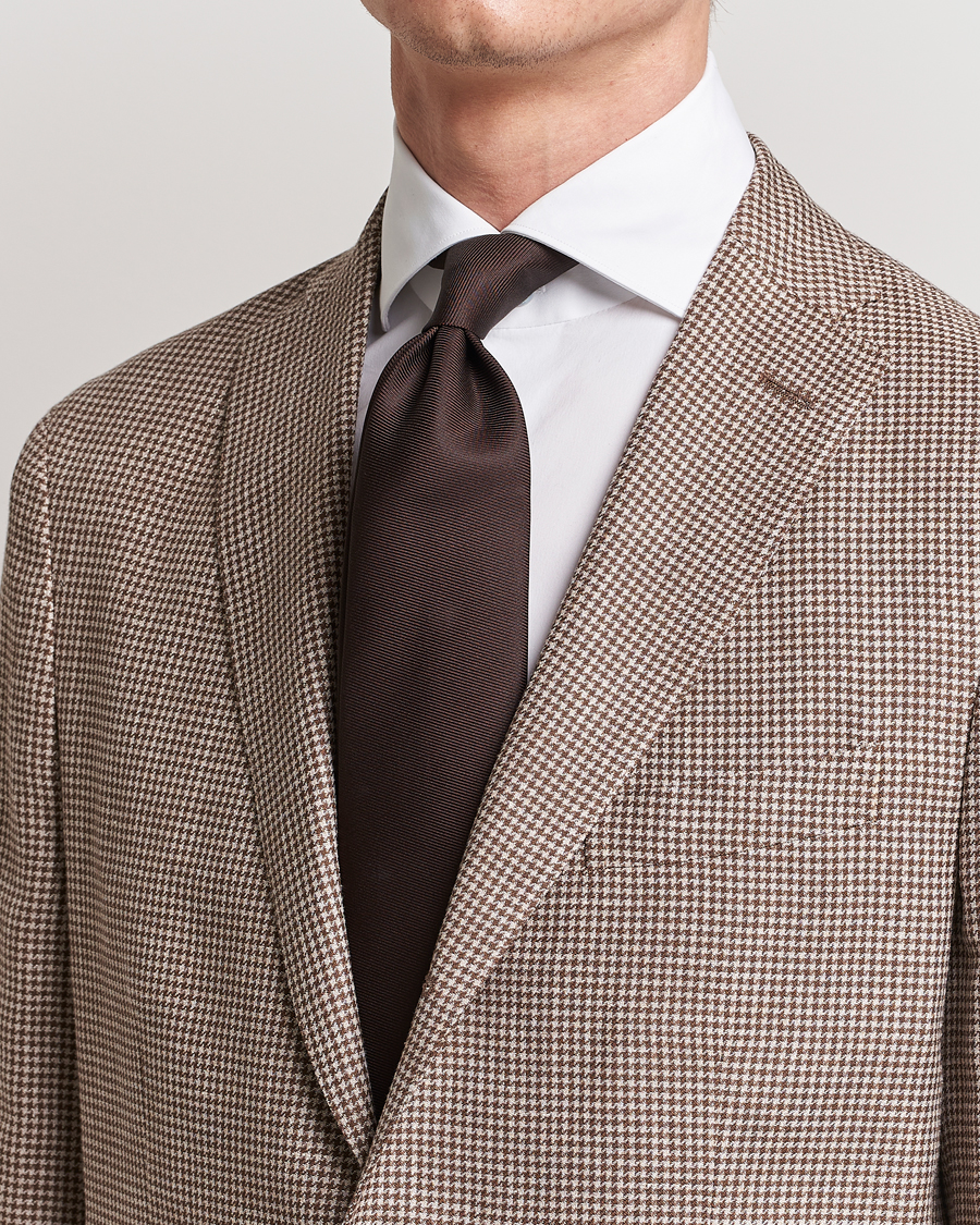 Herre | Afdelinger | Drake's | Handrolled Woven Silk 8 cm Tie Brown