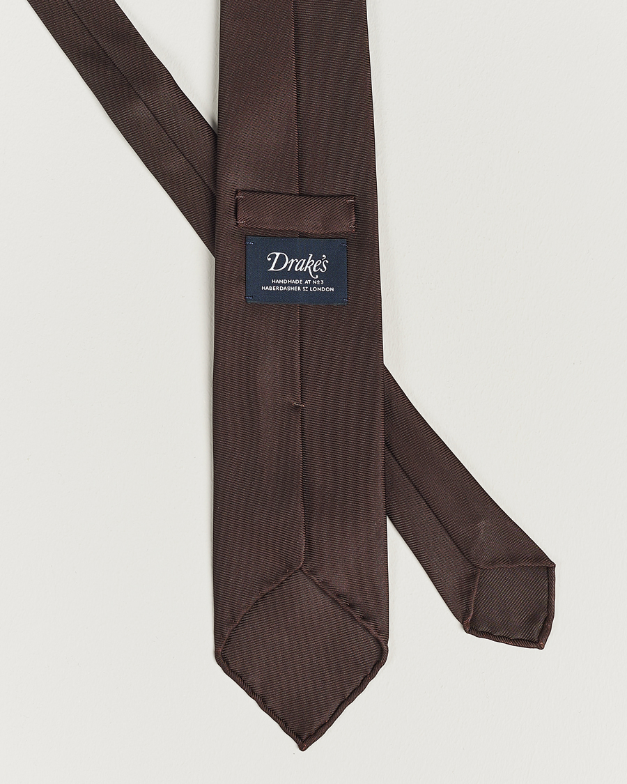 Herre | Drake's Handrolled Woven Silk 8 cm Tie Brown | Drake's | Handrolled Woven Silk 8 cm Tie Brown