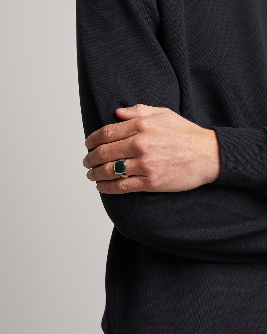 Herre | Ringe | Tom Wood | Cushion Green Marble Ring Silver