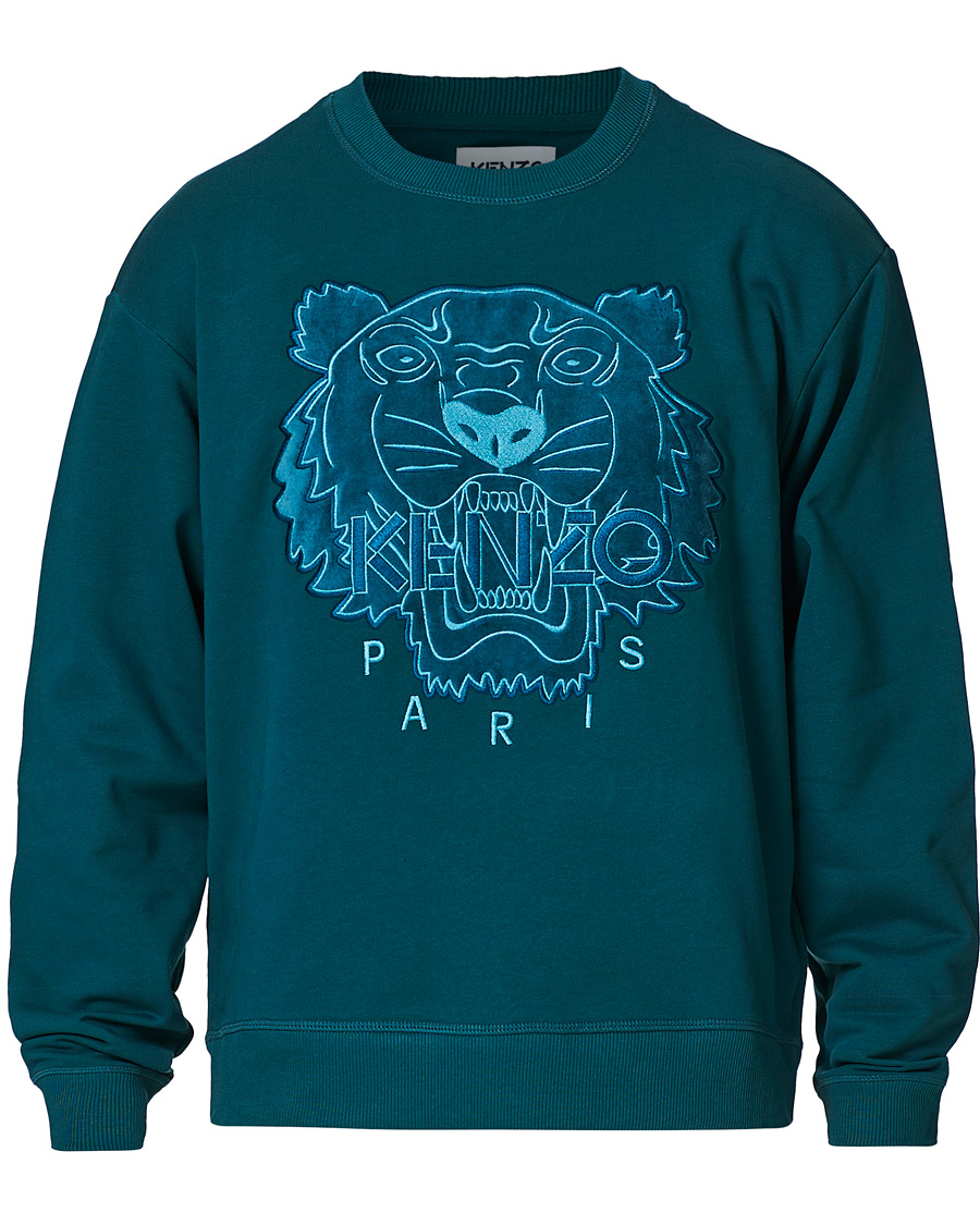 Herre | Trøjer | KENZO | Velvet Tiger Head Crew Neck Sweatshirt Green