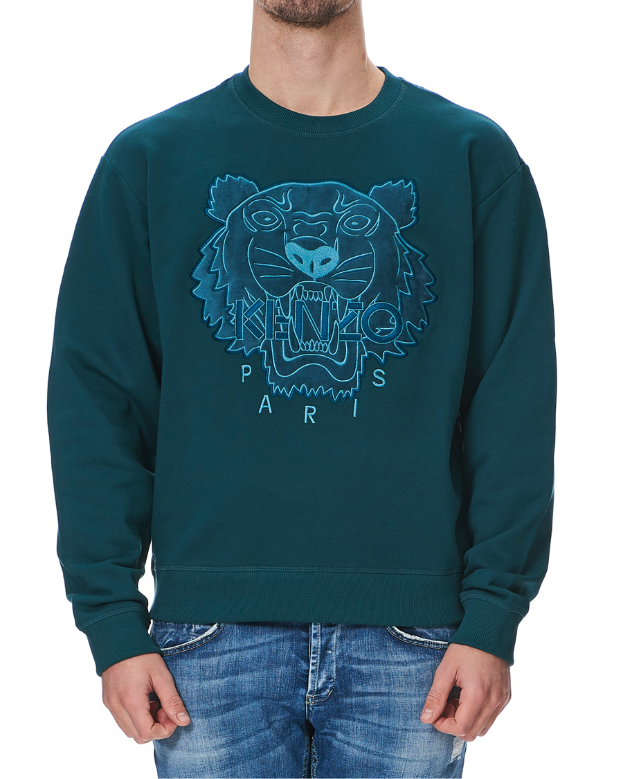 Herre | Trøjer | KENZO | Velvet Tiger Head Crew Neck Sweatshirt Green