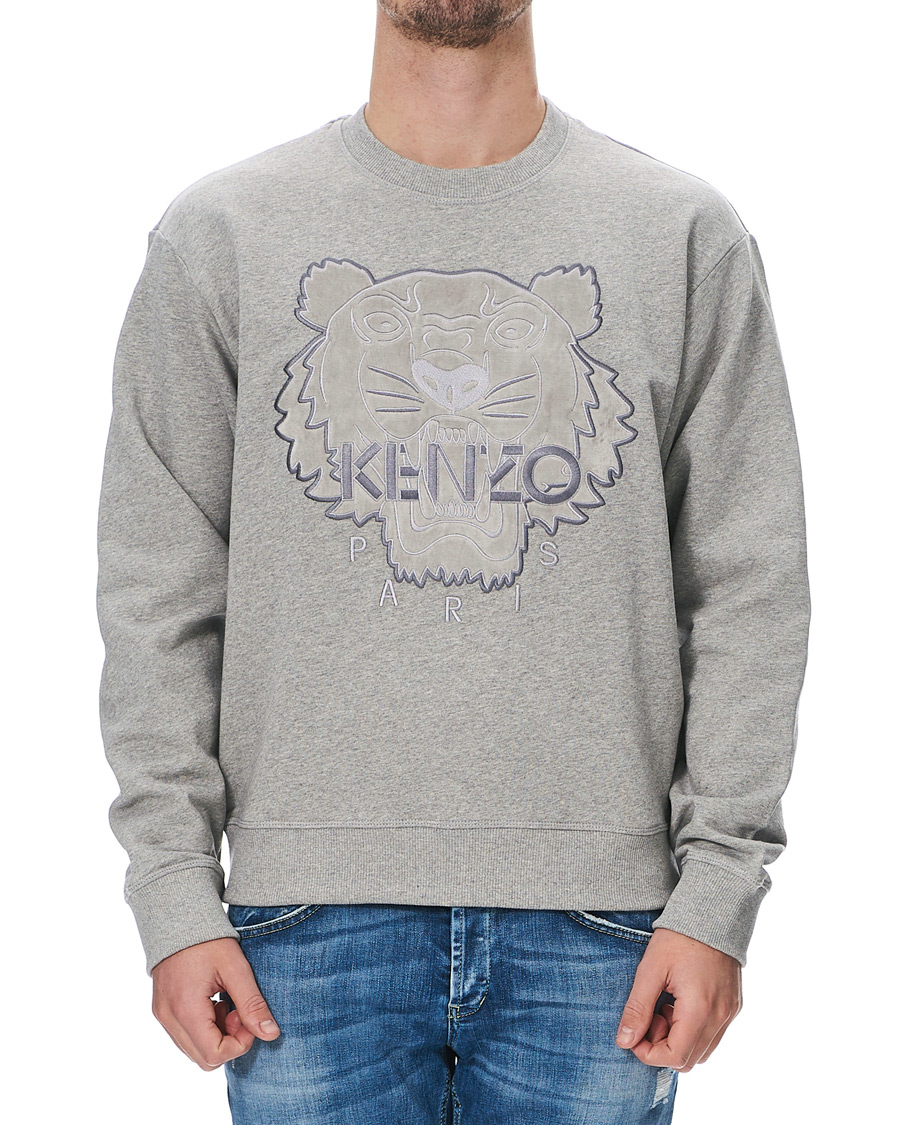 Herre | Trøjer | KENZO | Velvet Tiger Head Crew Neck Sweatshirt Grey