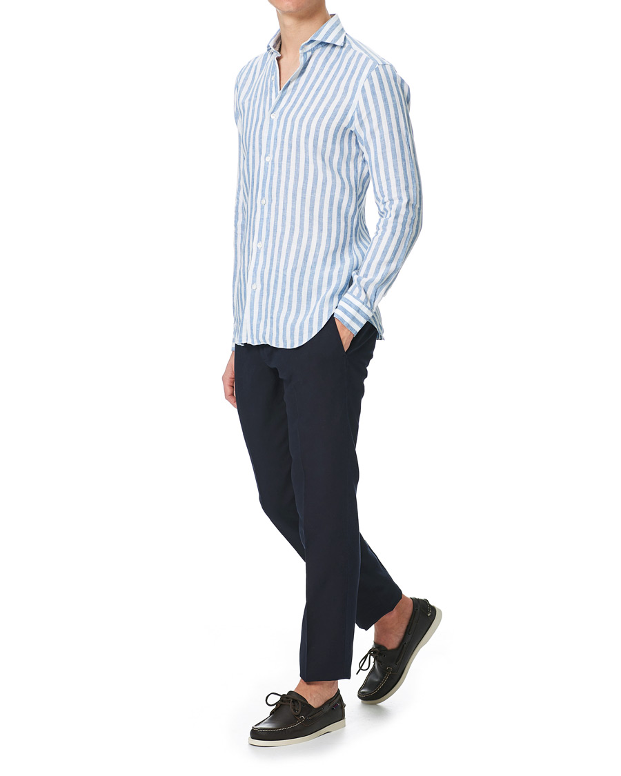 Herre | Skjorter | Barba Napoli | Dandylife Slim Fit Striped Linen Shirt Blue