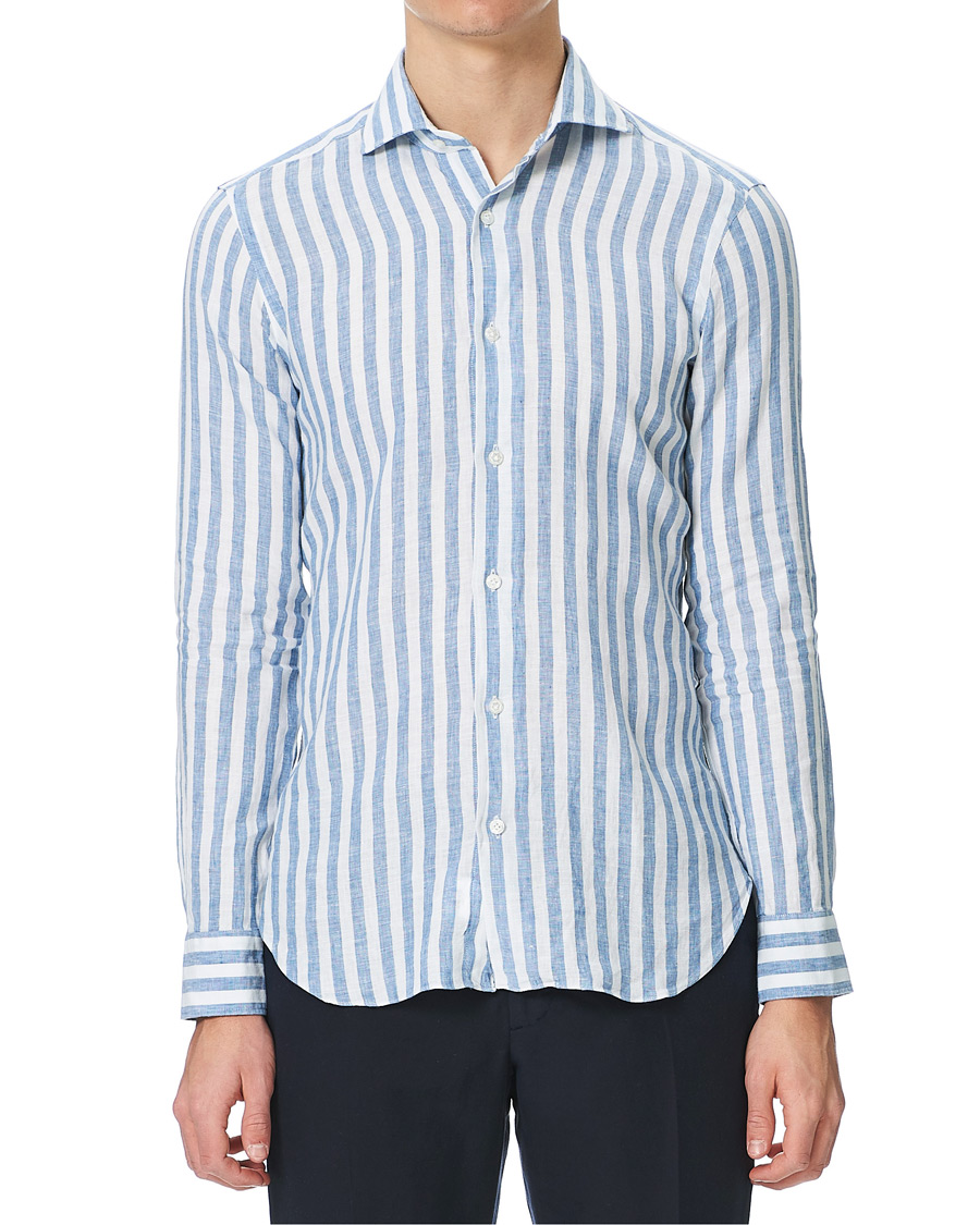 Herre | Skjorter | Barba Napoli | Dandylife Slim Fit Striped Linen Shirt Blue