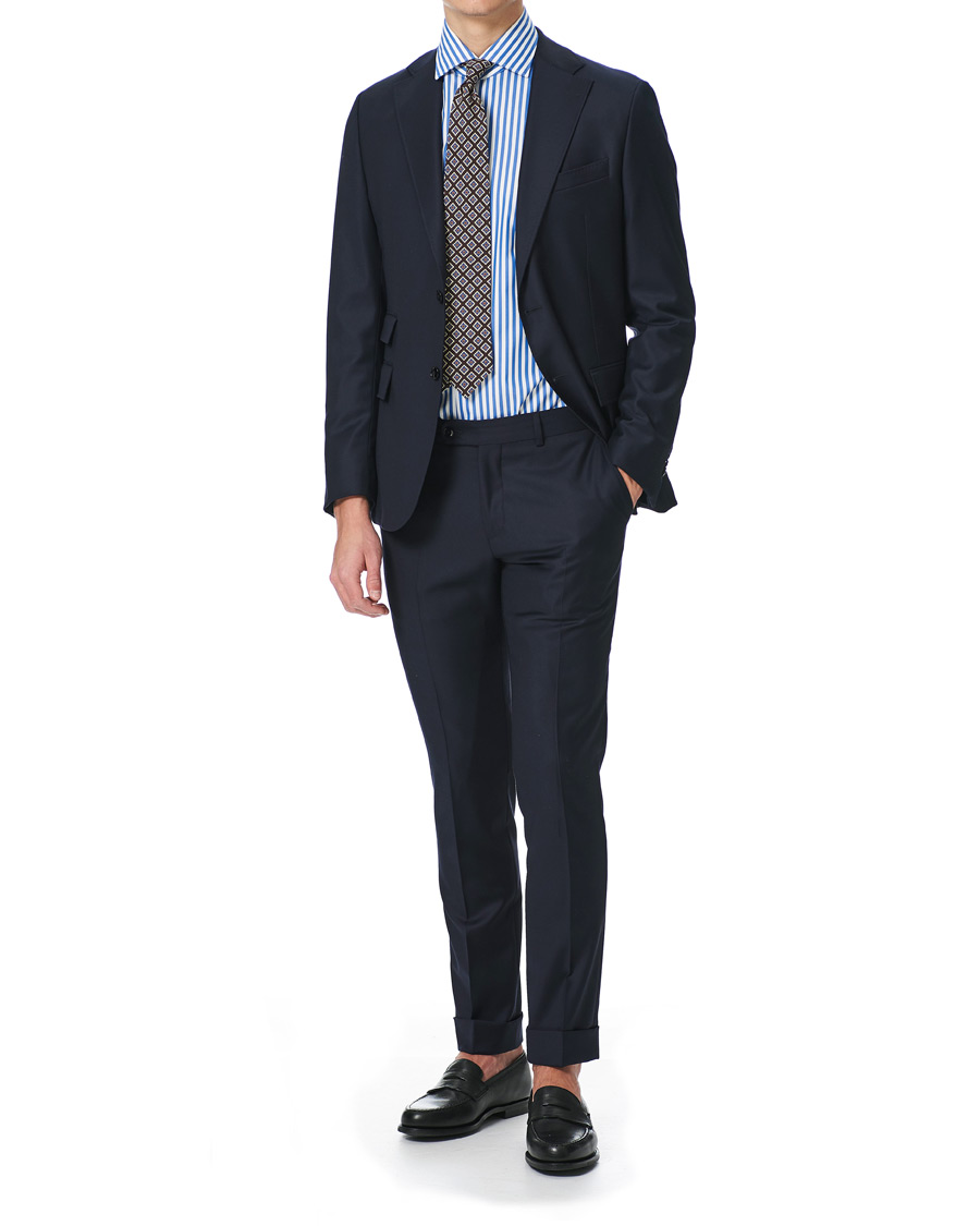Herre | Skjorter | Mazzarelli | Soft Cotton Cut Away Shirt Blue/White