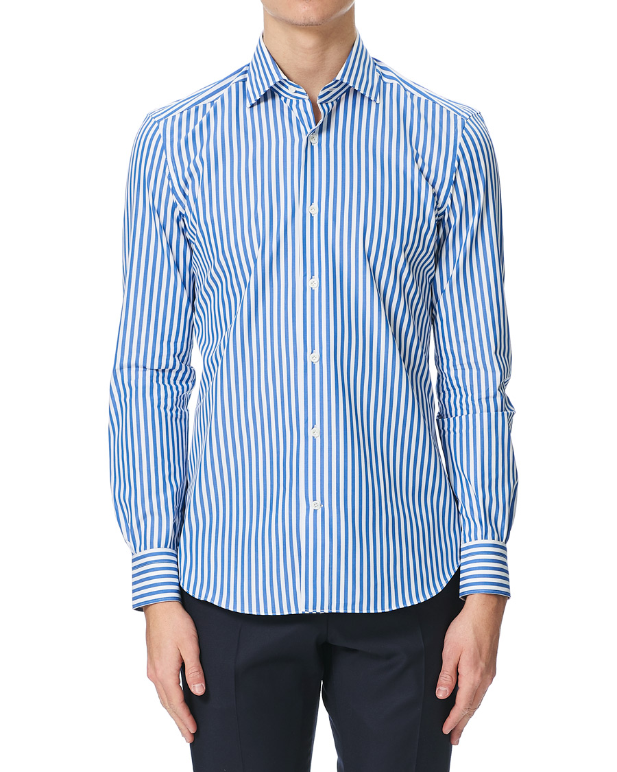Herre | Skjorter | Mazzarelli | Soft Cotton Cut Away Shirt Blue/White