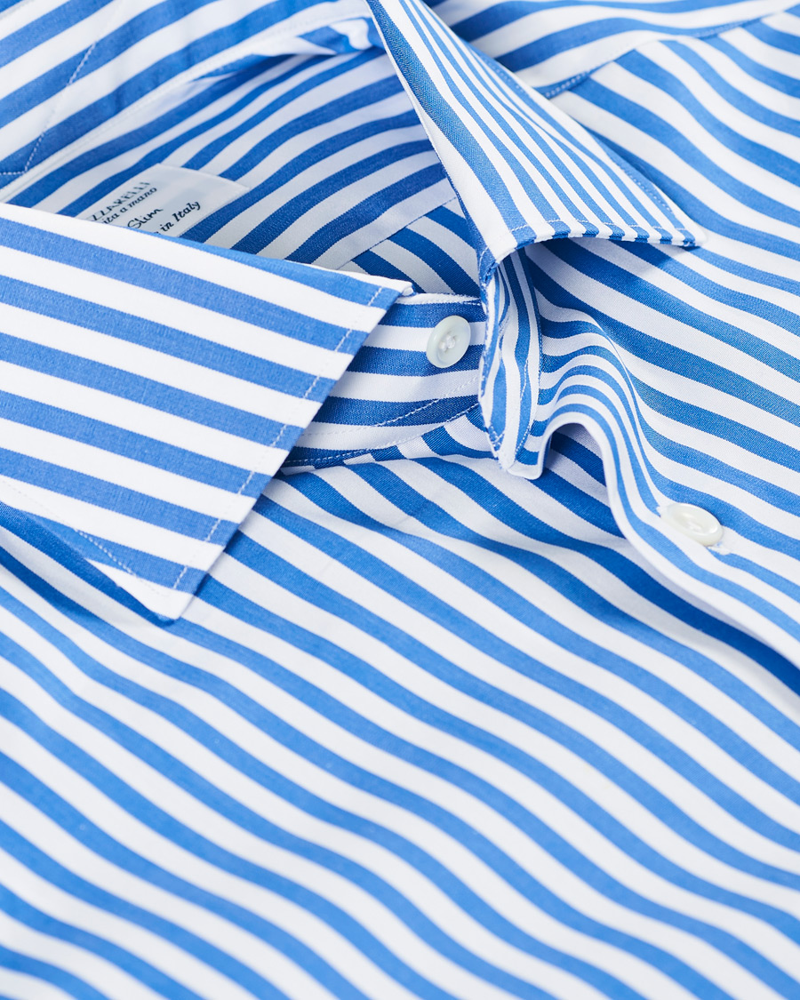 Herre | Skjorter | Mazzarelli | Soft Cotton Cut Away Shirt Blue/White