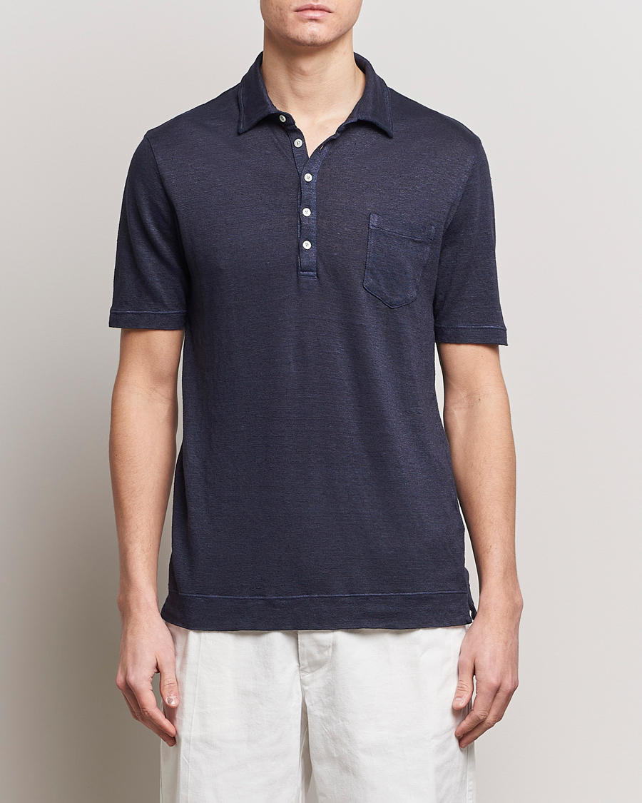 Herre | Kortærmede polotrøjer | Massimo Alba | Wembley Linen Polo Navy