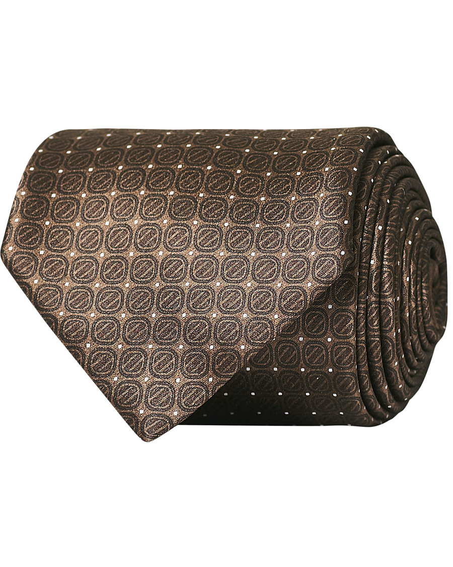 Herre | Ermenegildo Zegna Monogram Silk Print Tie Brown | Ermenegildo Zegna | Monogram Silk Print Tie Brown