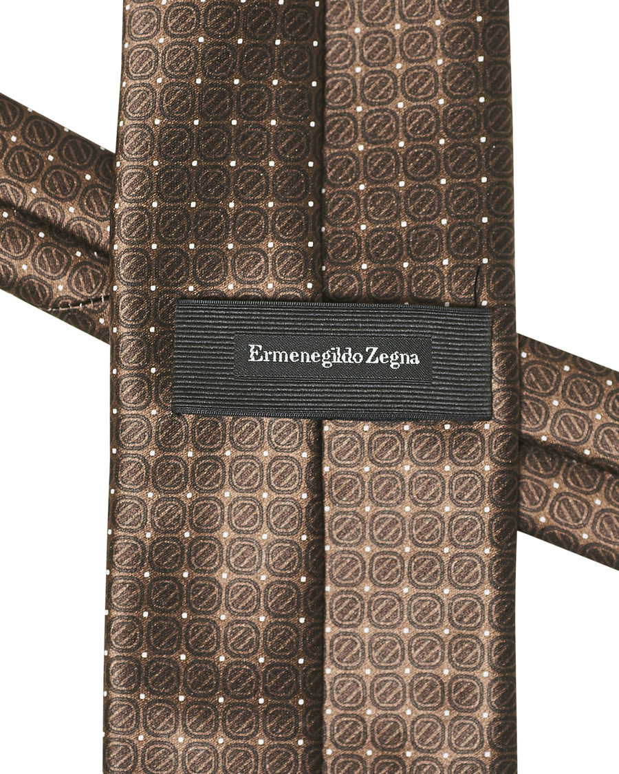 Herre | Ermenegildo Zegna Monogram Silk Print Tie Brown | Ermenegildo Zegna | Monogram Silk Print Tie Brown