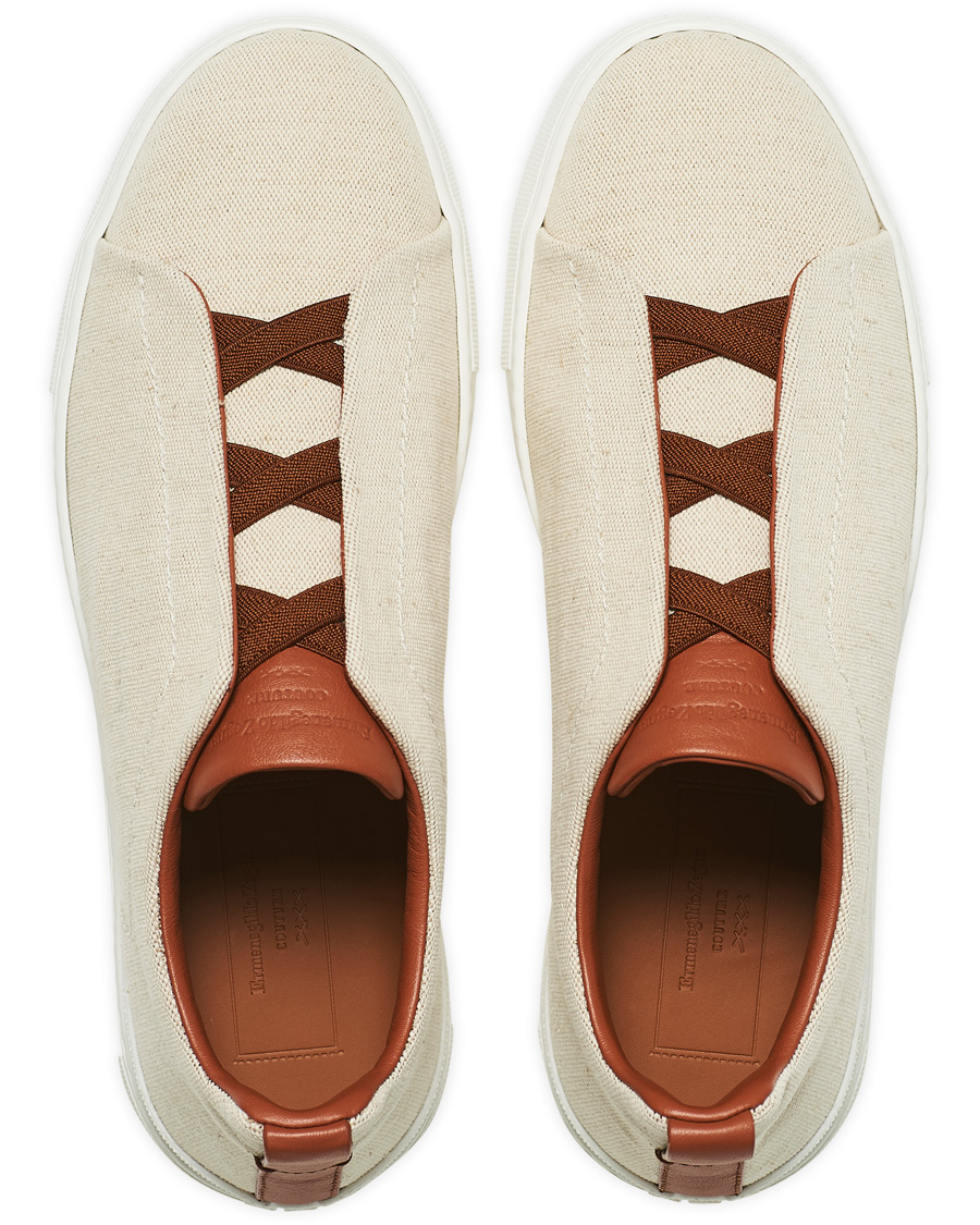 Herre | Ermenegildo Zegna Triple Stitch Elasticated Sneakers White | Ermenegildo Zegna | Triple Stitch Elasticated Sneakers White
