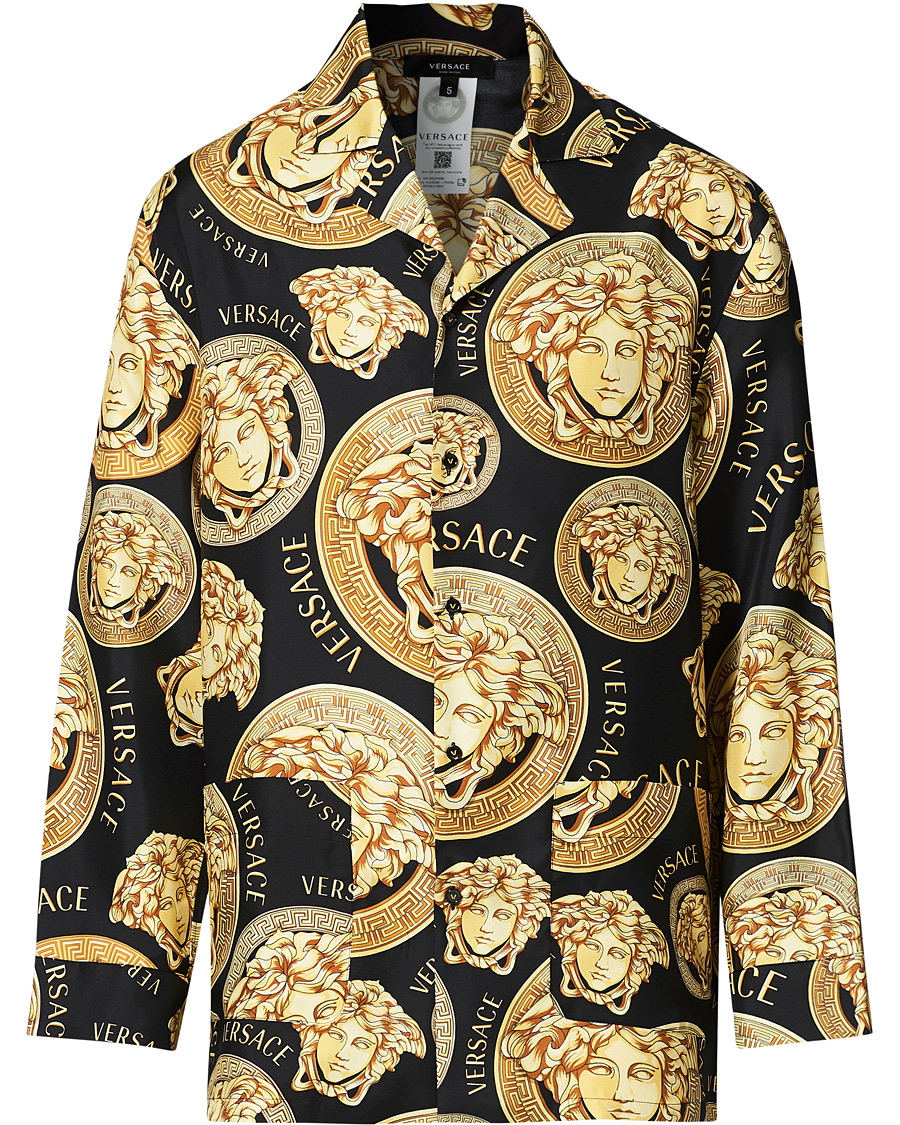 Herre | Skjorter | Versace | Medusa Silk Shirt Black/Gold
